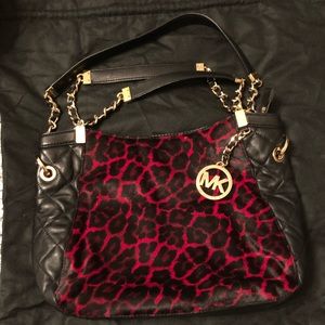 Michael Kors Red cheetah calf hair Susannah bag